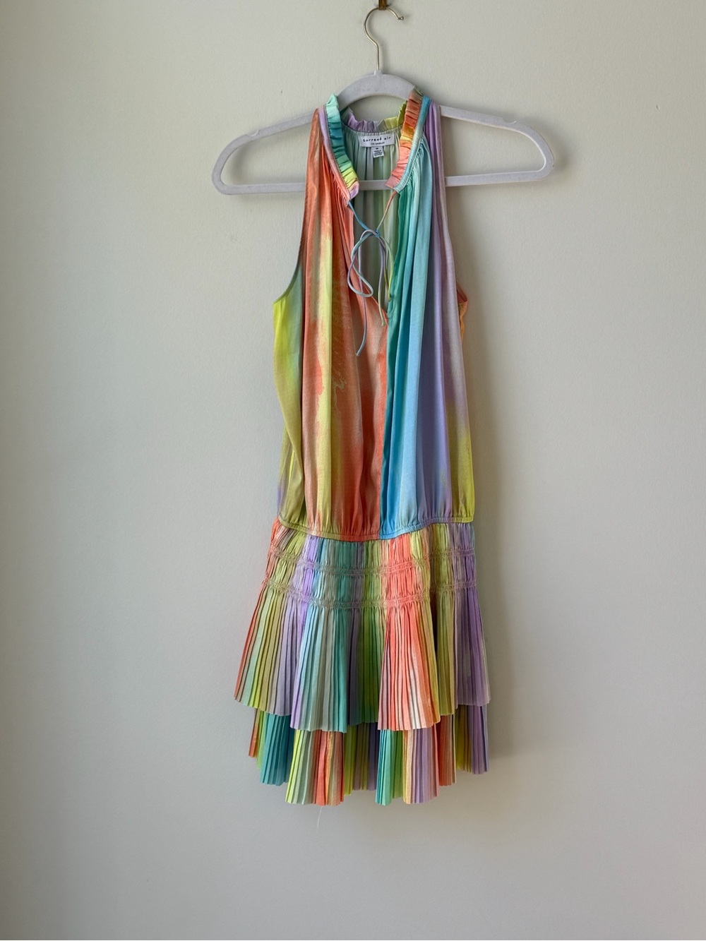 Current Air Cara Pleated Mini Dress Pastel Rainbow Colorful Size Medium Swing - Picture 3 of 16